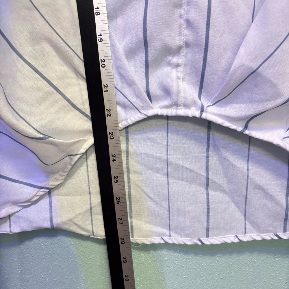 Listicle White and Navy Vertical Stripes Tie-Sleeve Hi-Low Hem Top Size Small - Picture 6 of 6